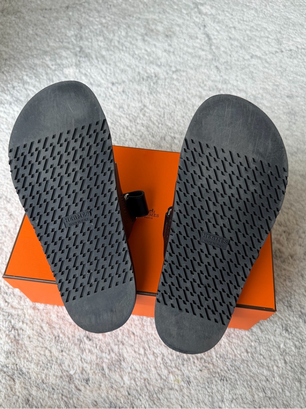 Hermes Black Leather Oran-Style Slide Sandals - Picture 6 of 9